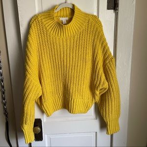 Yellow Chunky Knit Mock Neck Sweater
